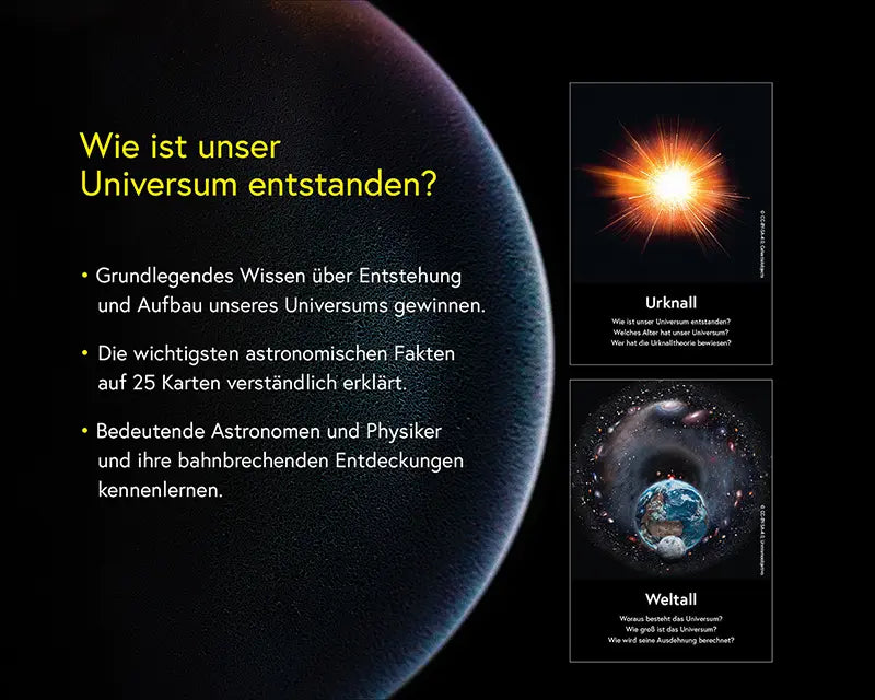 Grafik einer Wissenskarte mit der Darstellung der Karten Urknall und Weltall.